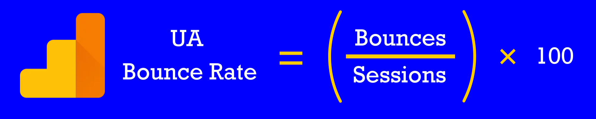 The image shows how Universal Analytics calculated bounce rate (bounces were divided by sessions and then the result was multiplied by 100).