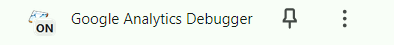 The image shows how the Google Analytics Debugger extension appears when it is turned on.